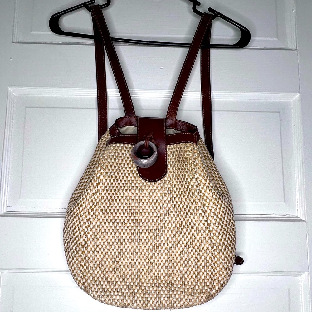 Alfredo picchi woven straw leather vintage bag mini backpack Italian brown